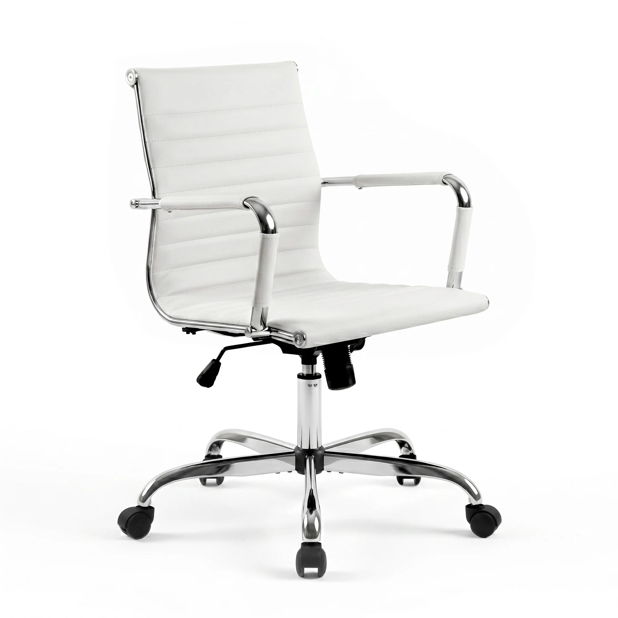 Artiss Office Chair Conference Chairs PU Leather Mid Back White - Image 2