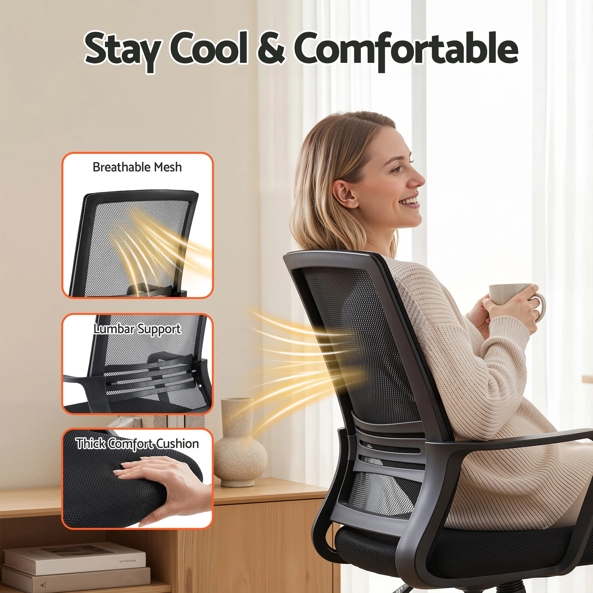 Artiss Office Chair Drafting Chairs Stool Computer Desk Studios Mesh Black - Image 7