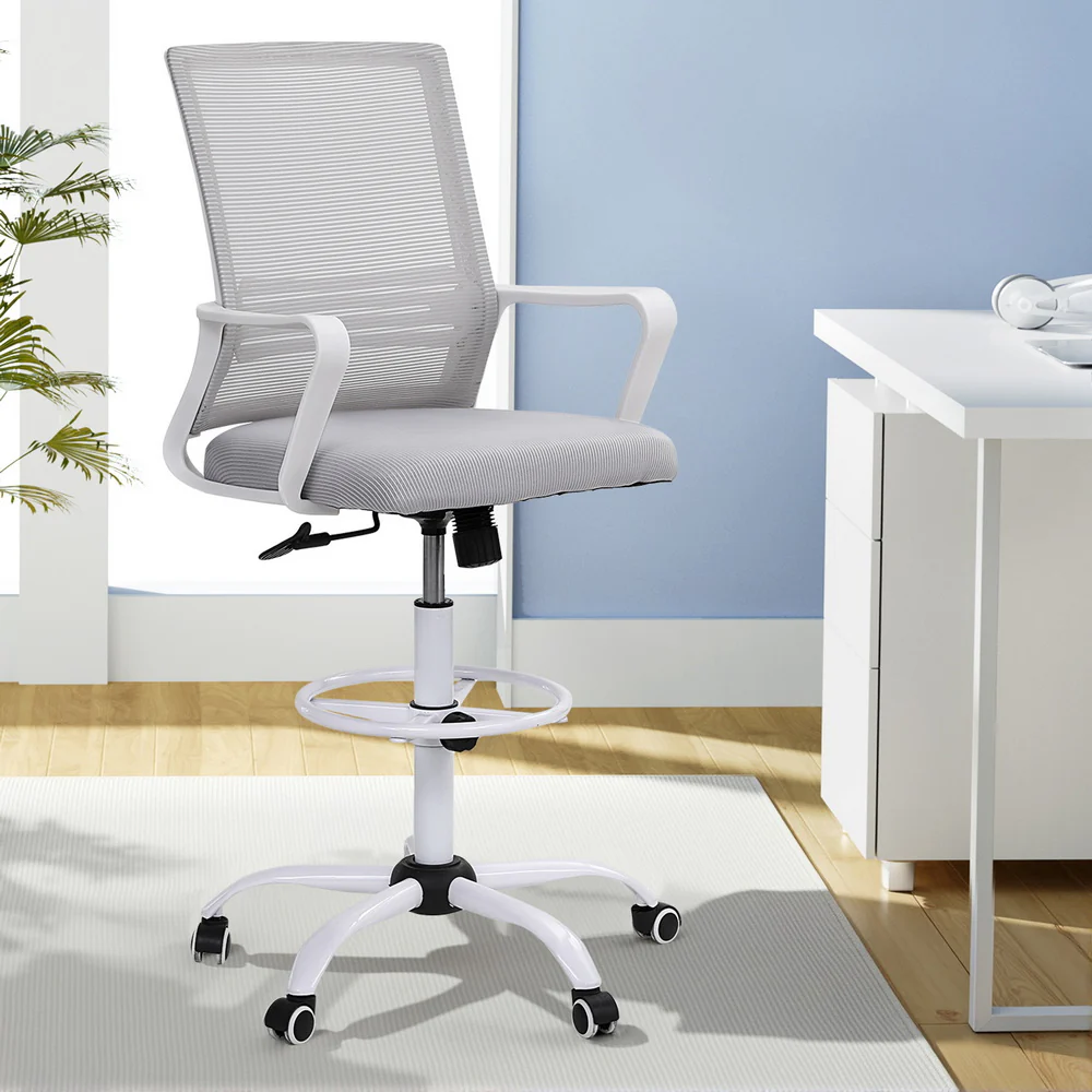 Artiss Office Chair Drafting Chairs Stool Computer Desk Studios Mesh White - Image 7