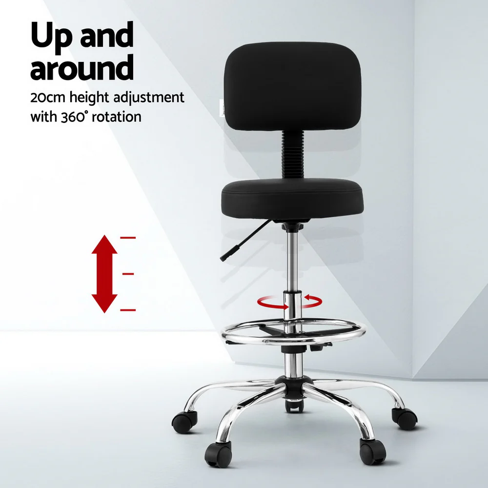 Artiss Office Chair Drafting Computer Standing Desk Chairs Ergonomic PU Black - Image 5