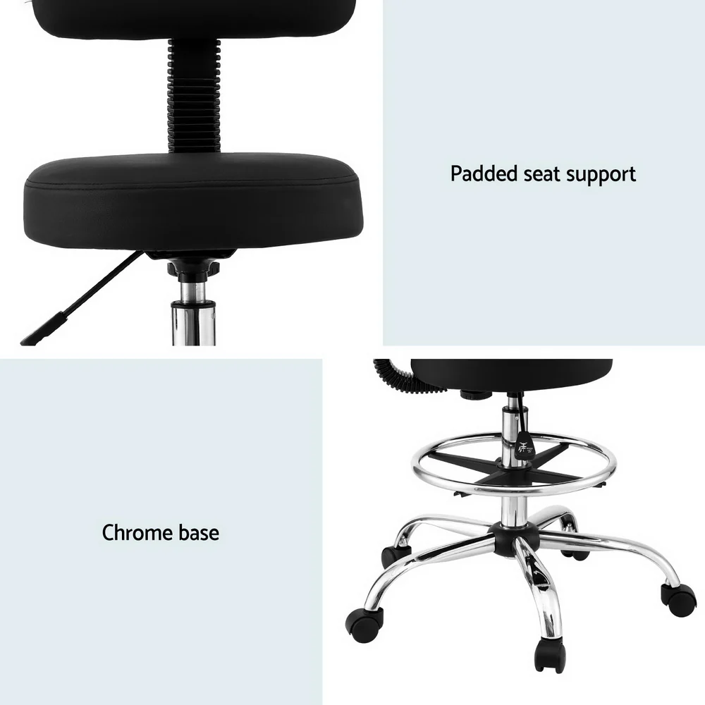 Artiss Office Chair Drafting Computer Standing Desk Chairs Ergonomic PU Black - Image 7