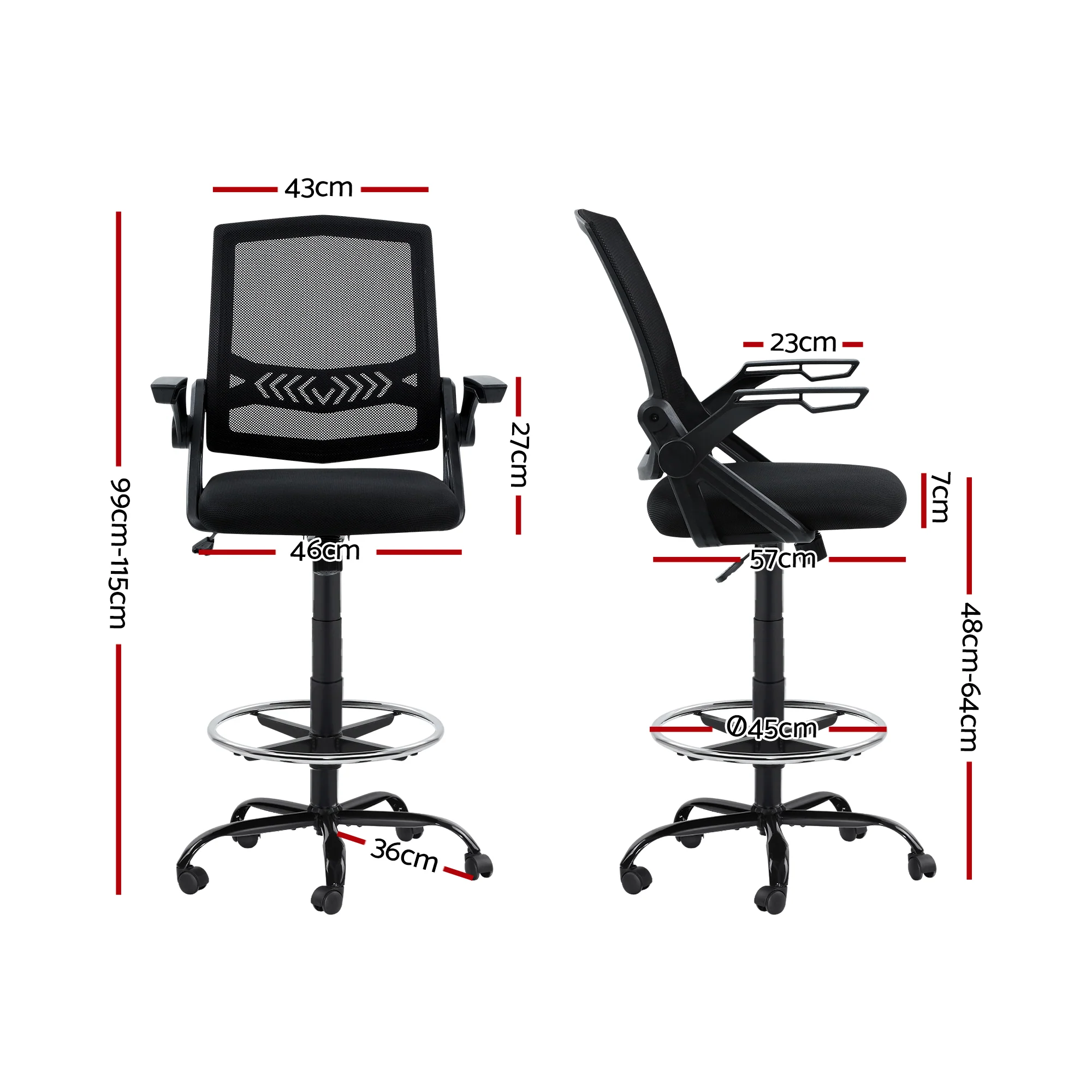 Artiss Office Chair Drafting Stool Mesh Chairs Black - Image 3