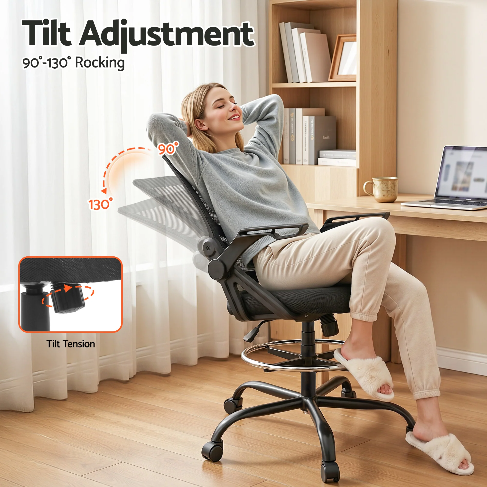 Artiss Office Chair Drafting Stool Mesh Chairs Black - Image 6