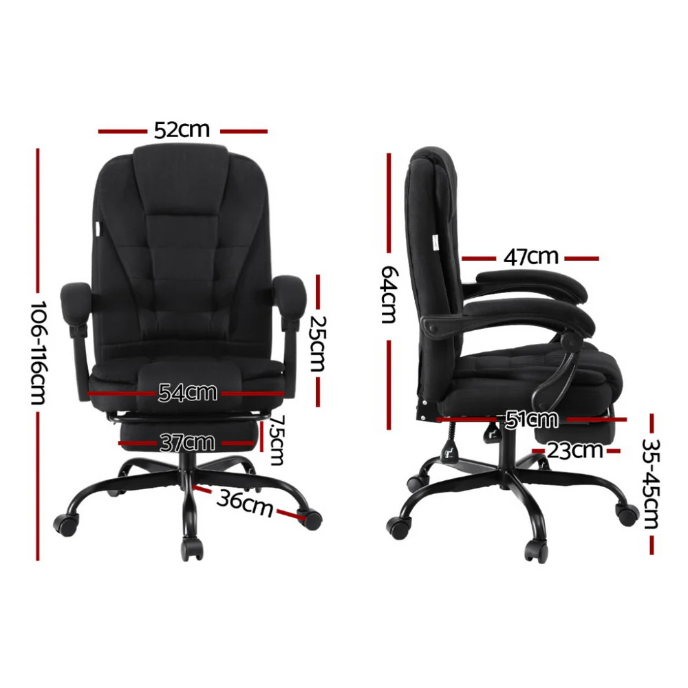 Artiss Office Chair Executive Fabric Seat Footrest Racing Computer Desk Chairs BLACK - Image 2