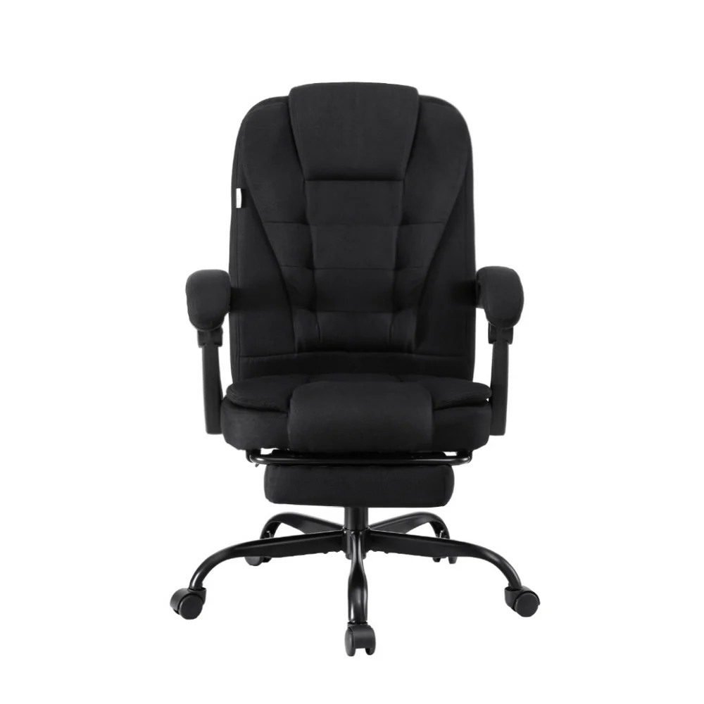 Artiss Office Chair Executive Fabric Seat Footrest Racing Computer Desk Chairs BLACK - Image 3