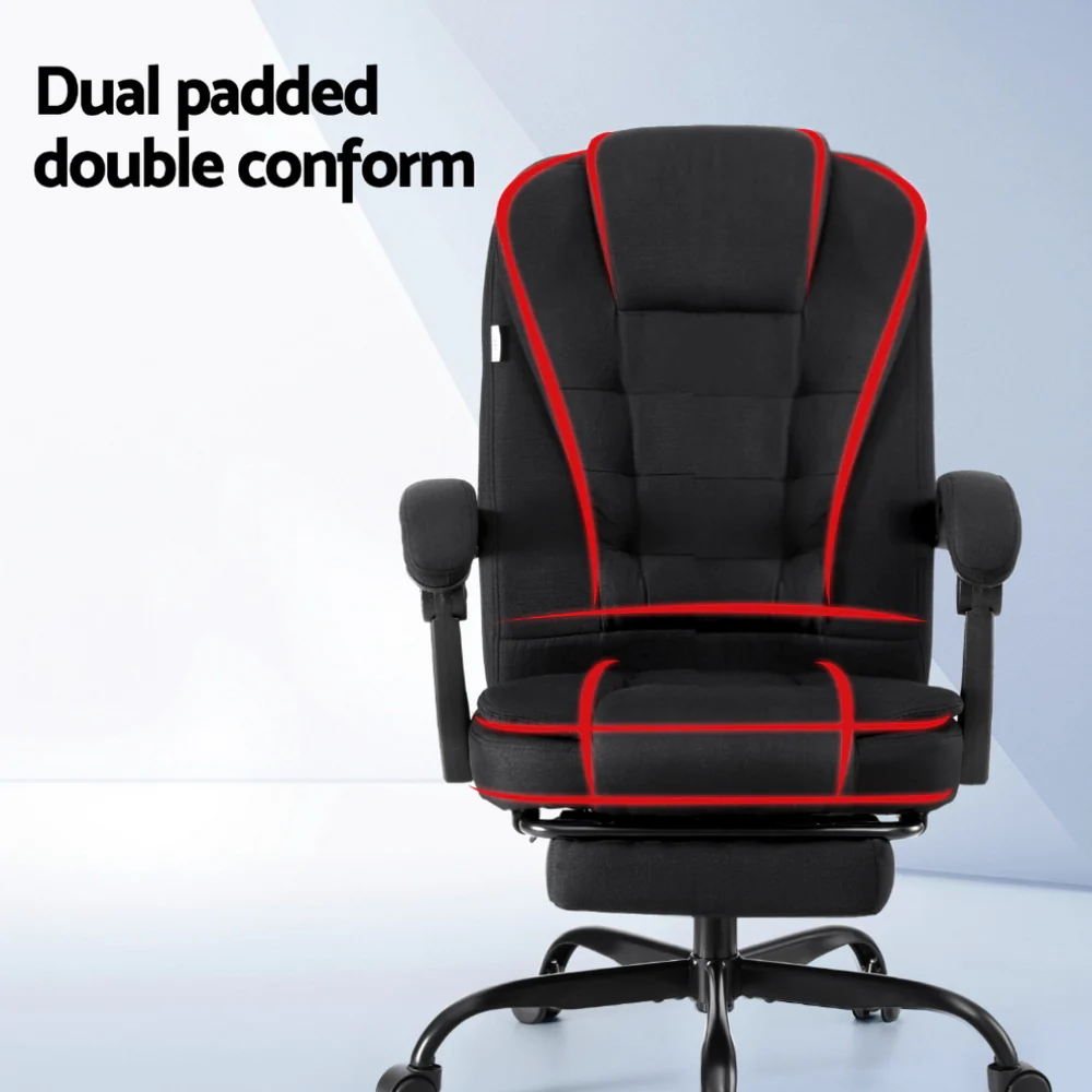 Artiss Office Chair Executive Fabric Seat Footrest Racing Computer Desk Chairs BLACK - Image 4