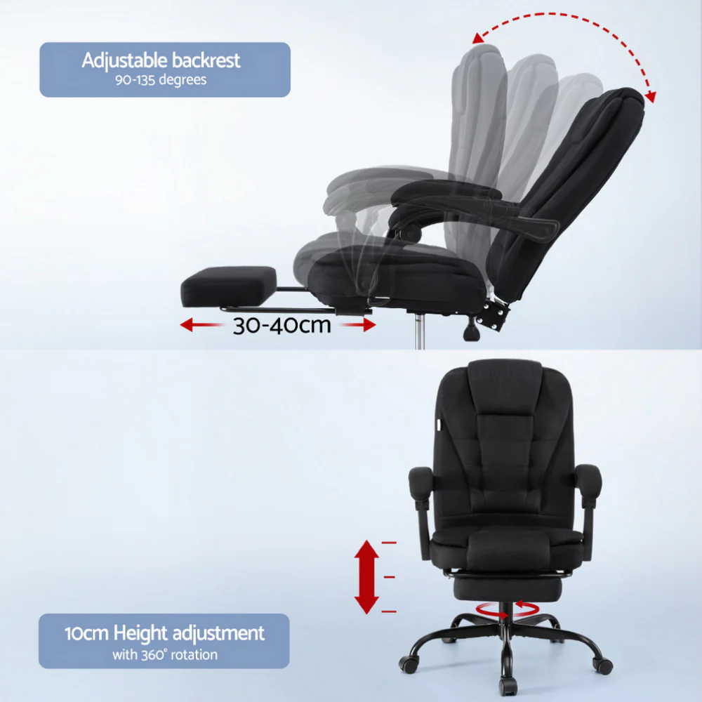 Artiss Office Chair Executive Fabric Seat Footrest Racing Computer Desk Chairs BLACK - Image 5