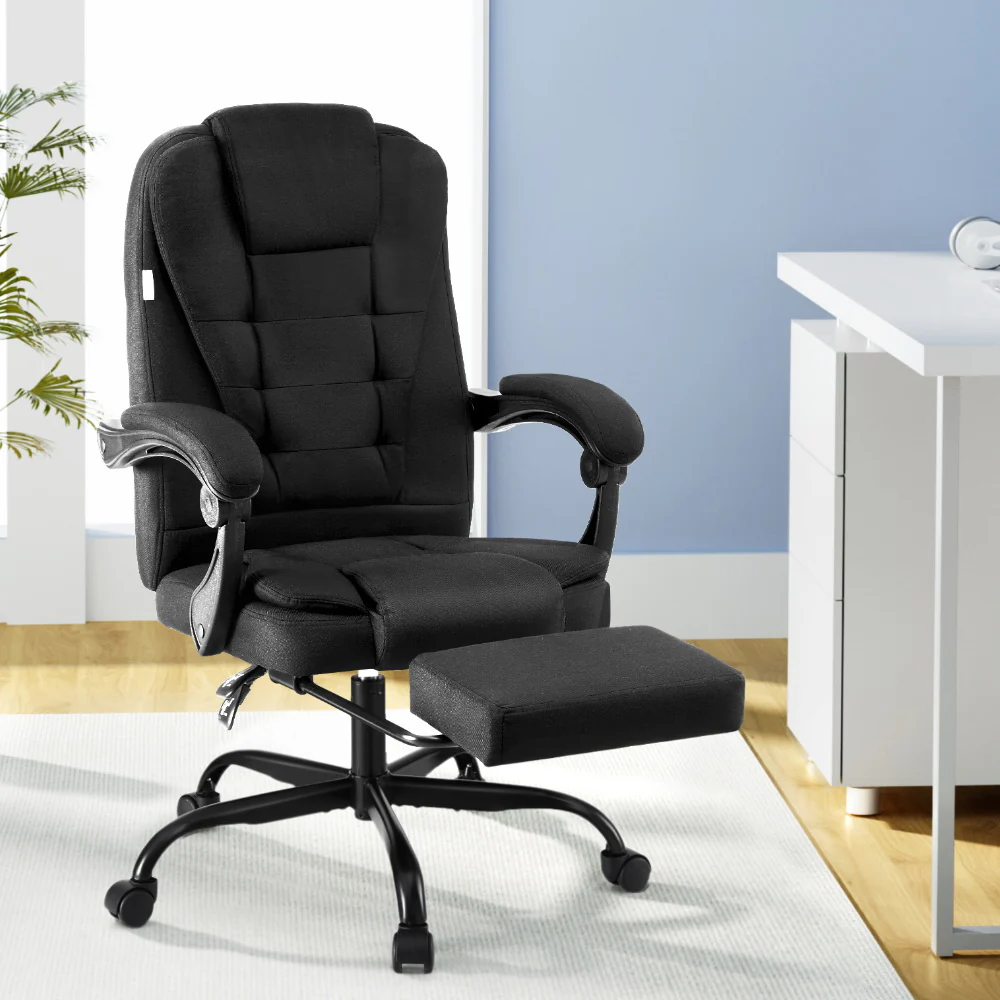 Artiss Office Chair Executive Fabric Seat Footrest Racing Computer Desk Chairs BLACK - Image 7