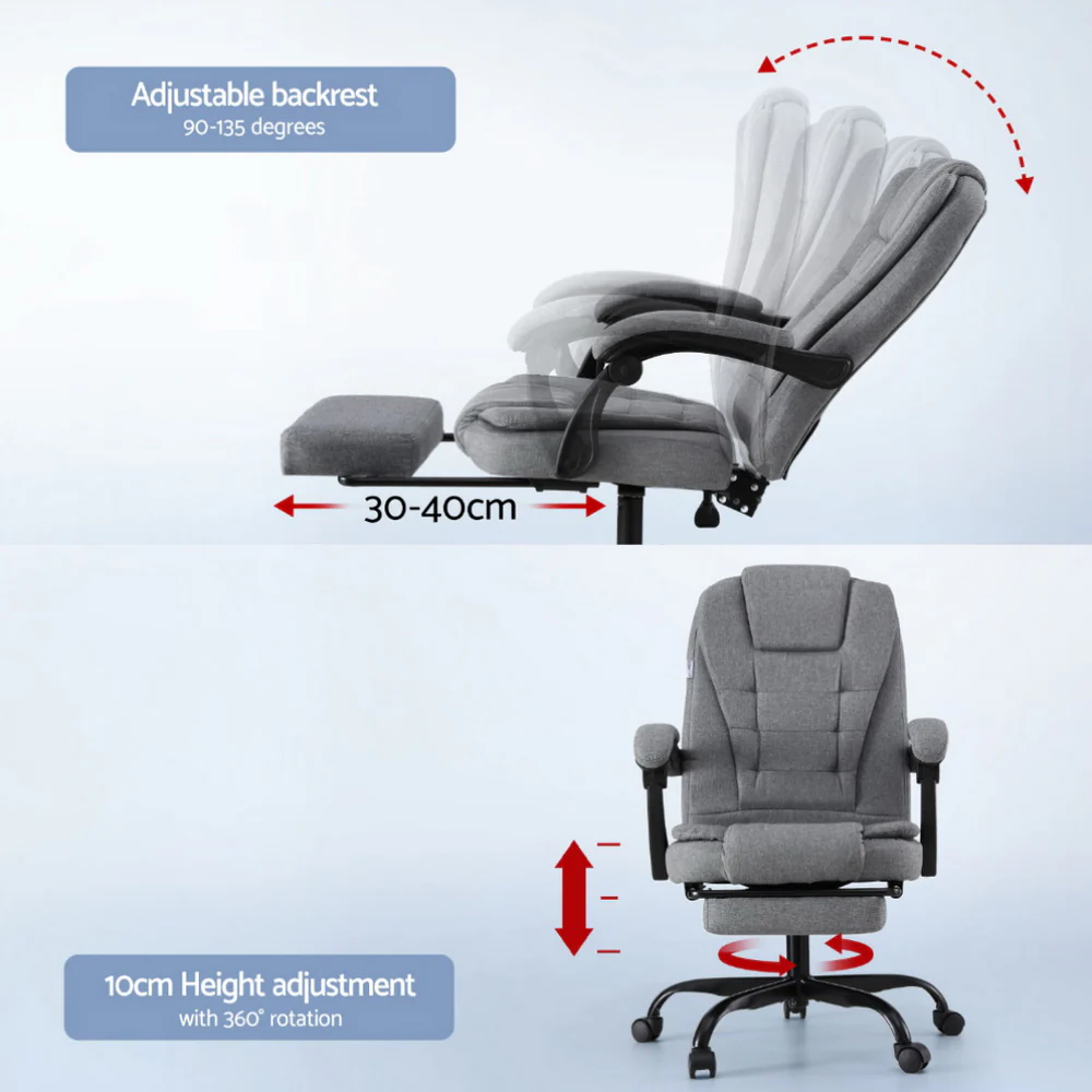 Artiss Office Chair Executive Fabric Seat Racing Computer Desk Chairs Footrest - Image 5