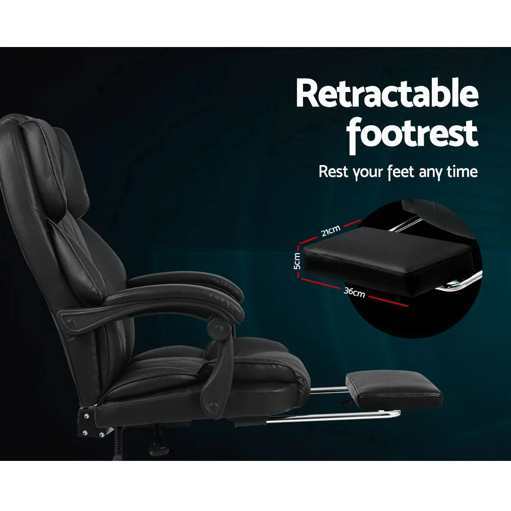 Artiss Executive Office Chair Leather Footrest Black - Image 4