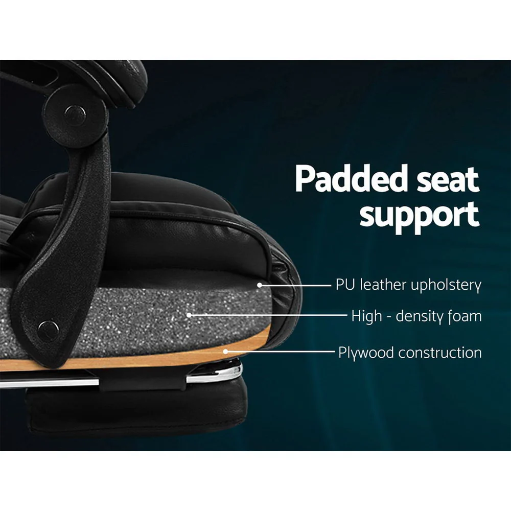 Artiss Executive Office Chair Leather Footrest Black - Image 6