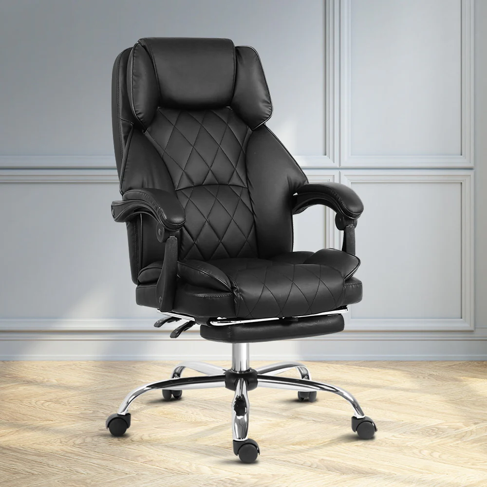 Artiss Executive Office Chair Leather Footrest Black - Image 7