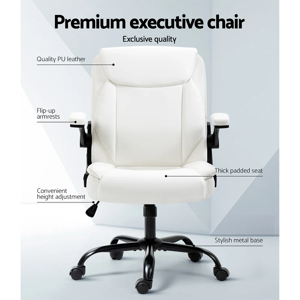 Artiss Executive Office Chair Mid Back White - Image 4