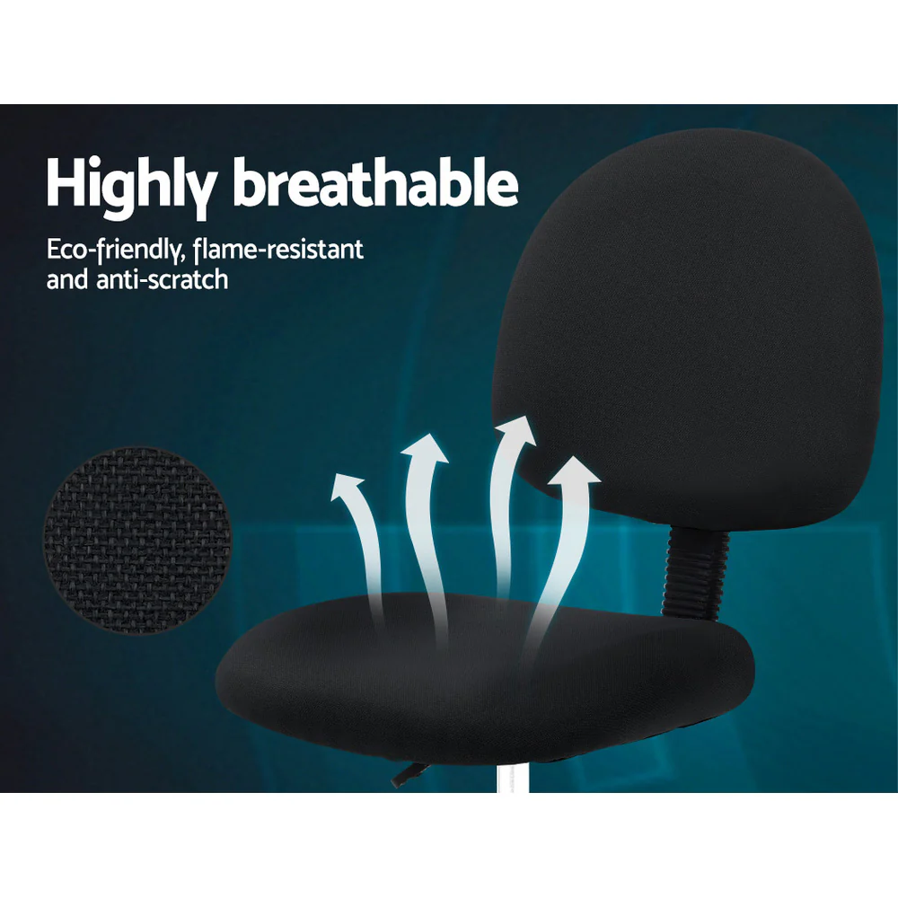 Artiss Office Chair Drafting Stool Fabric Chairs Black - Image 5