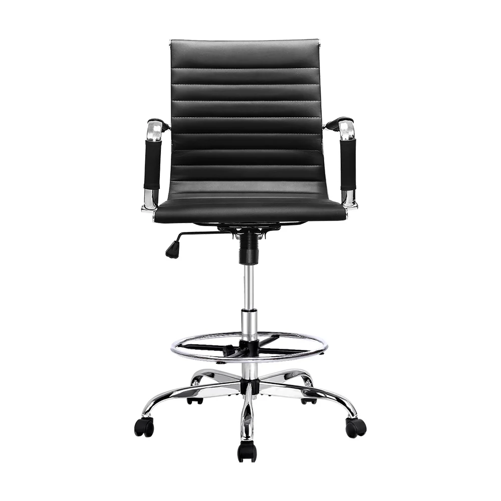 Artiss Office Chair Drafting Stool Leather Chairs Black - Image 3