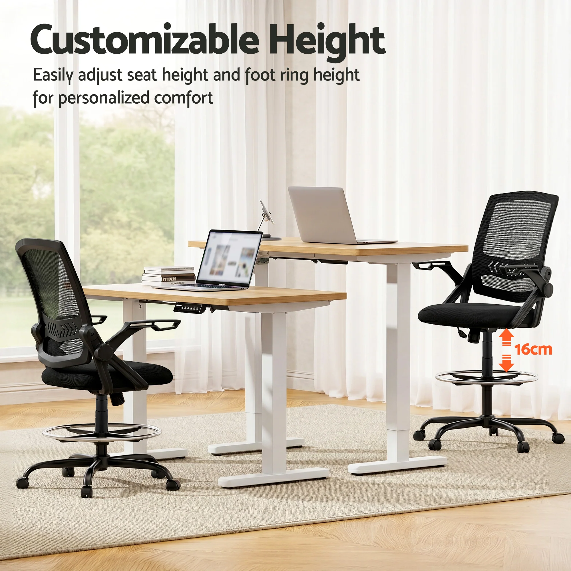 Artiss Office Chair Drafting Stool Mesh Chairs Black - Image 5