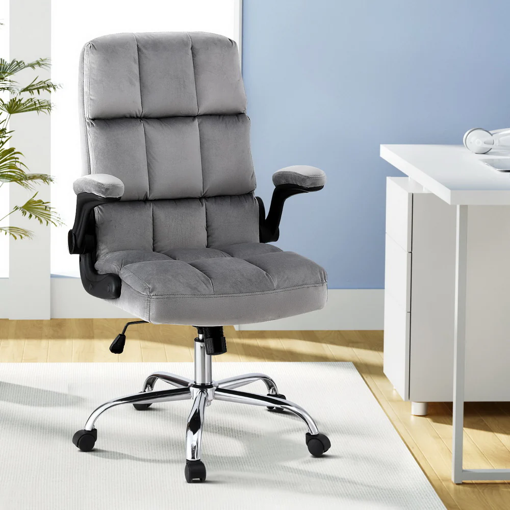 Artiss Office Chair Velvet Seat Racing Gaming Computer Desk Chairs Armrest Grey - Image 2