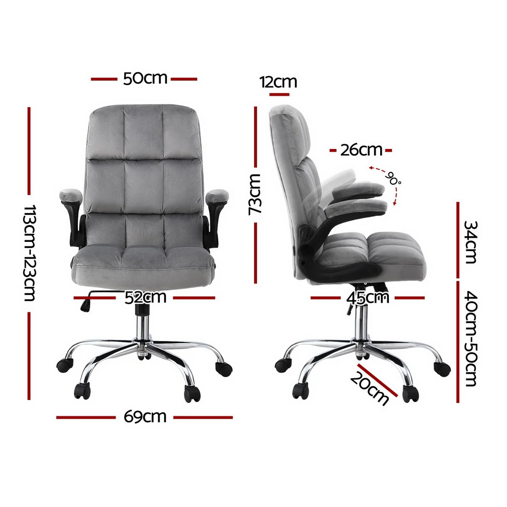 Artiss Office Chair Velvet Seat Racing Gaming Computer Desk Chairs Armrest Grey - Image 3