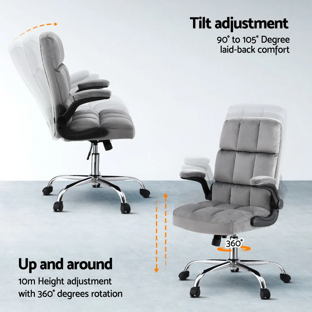 Artiss Office Chair Velvet Seat Racing Gaming Computer Desk Chairs Armrest Grey - Image 5