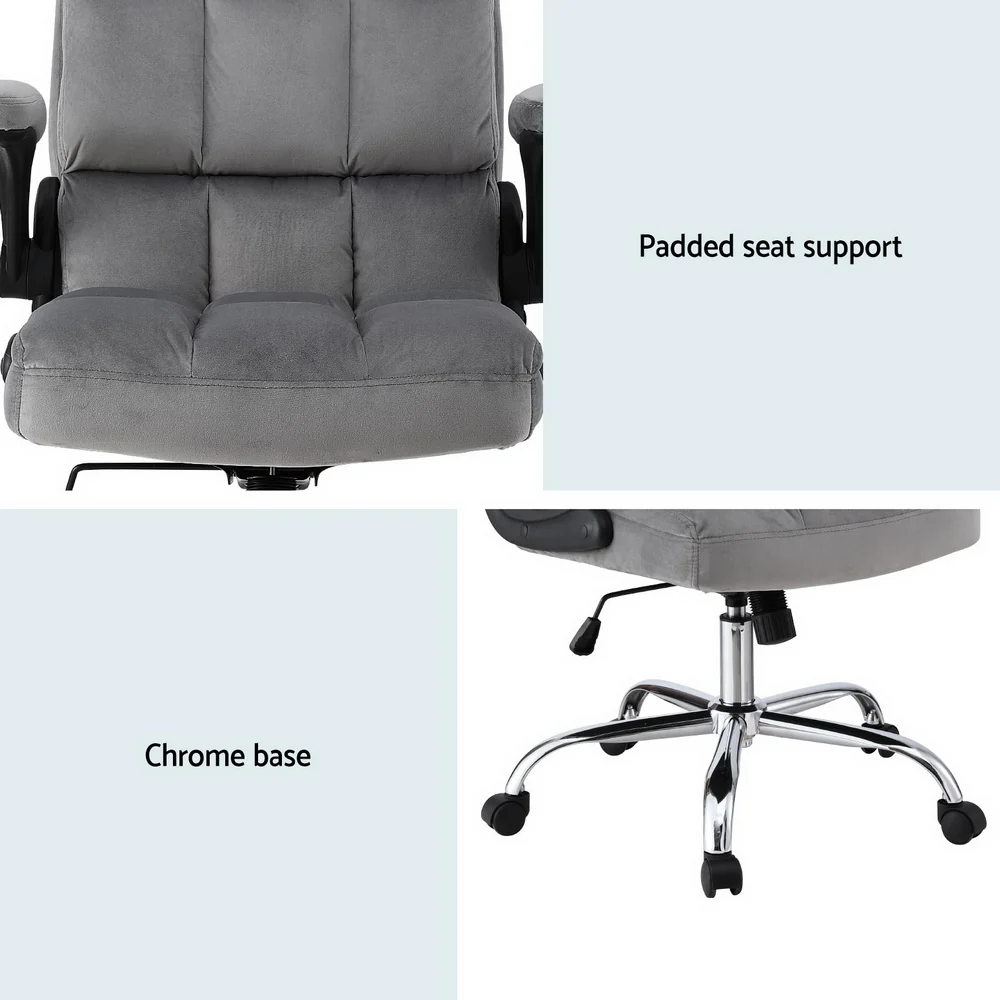 Artiss Office Chair Velvet Seat Racing Gaming Computer Desk Chairs Armrest Grey - Image 7