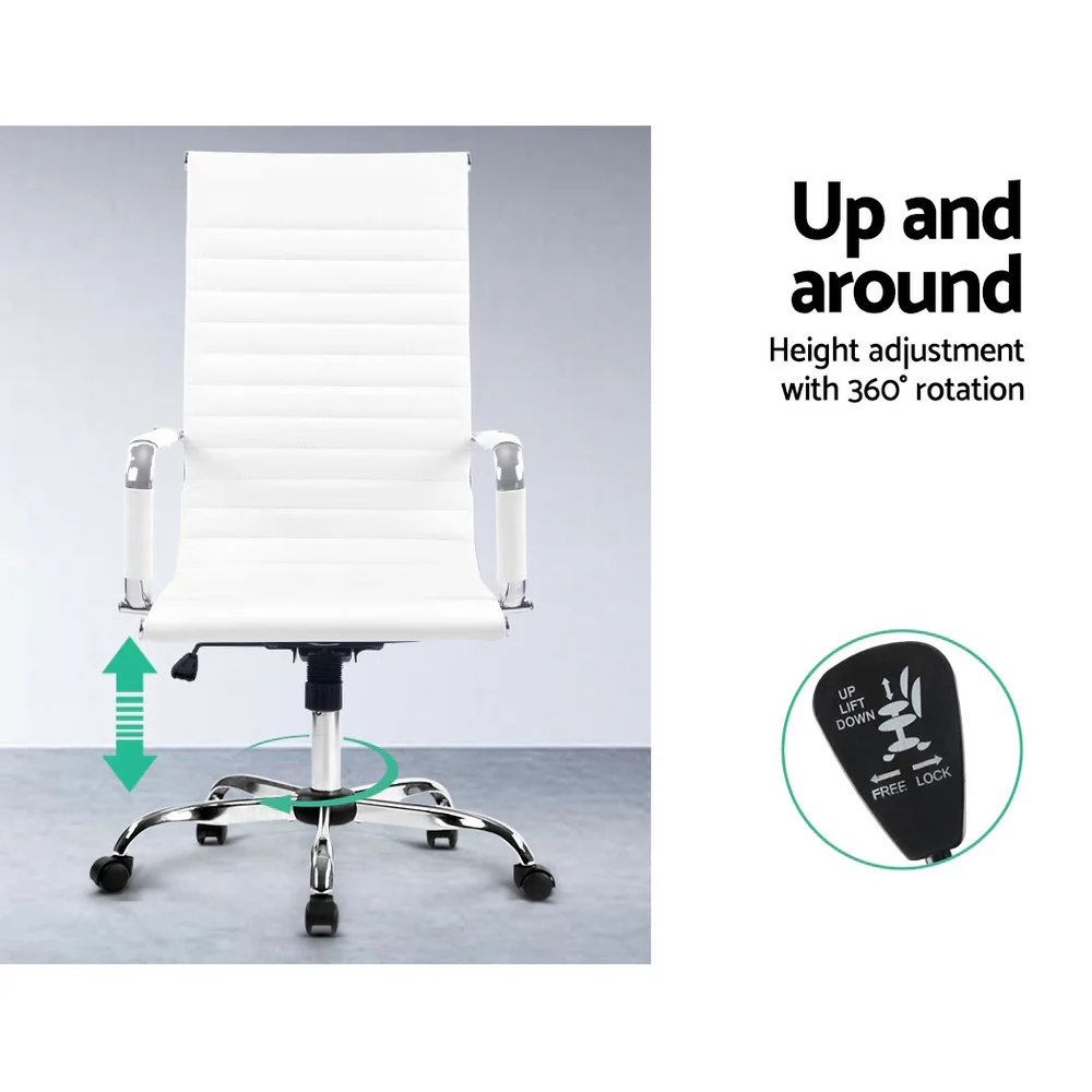 Artiss Office Chair Conference Chairs PU Leather High Back White - Image 5