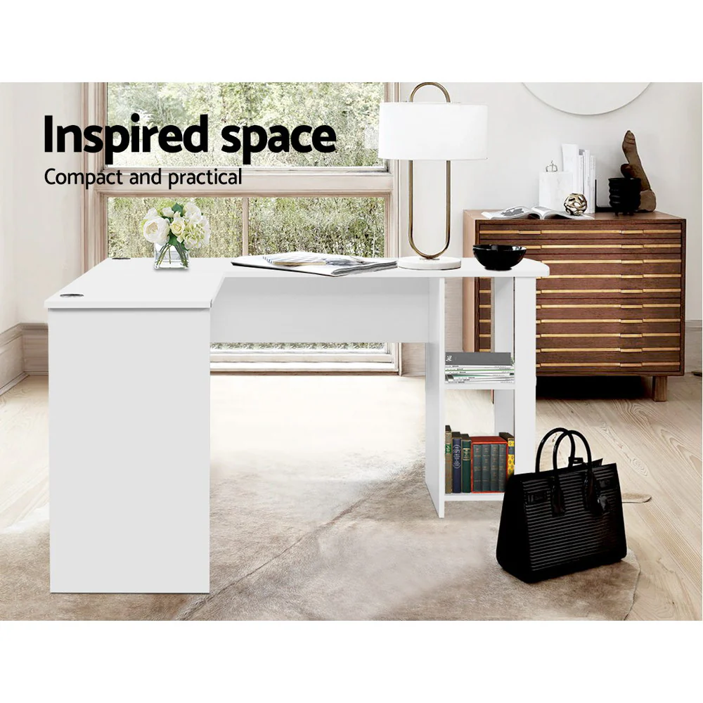 Artiss Computer Desk Shelf L-Shape White 136CM - Image 5
