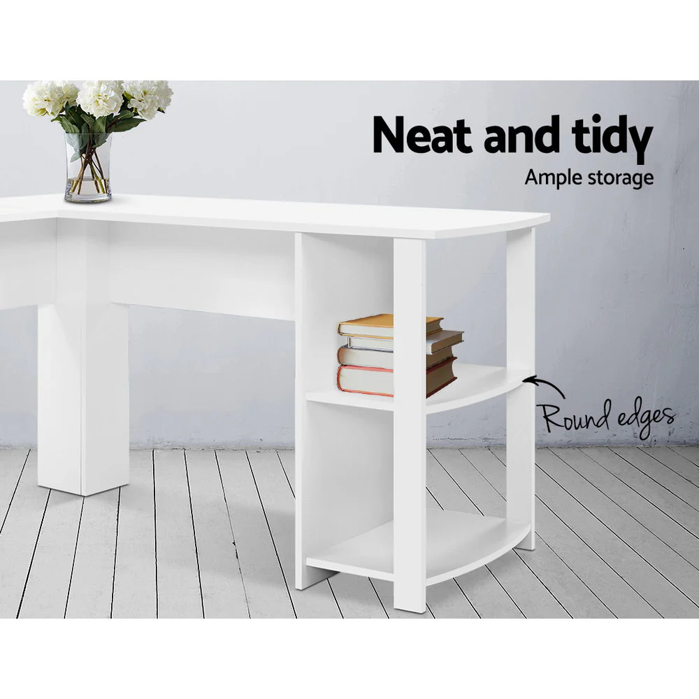 Artiss Computer Desk Shelf L-Shape White 136CM - Image 6