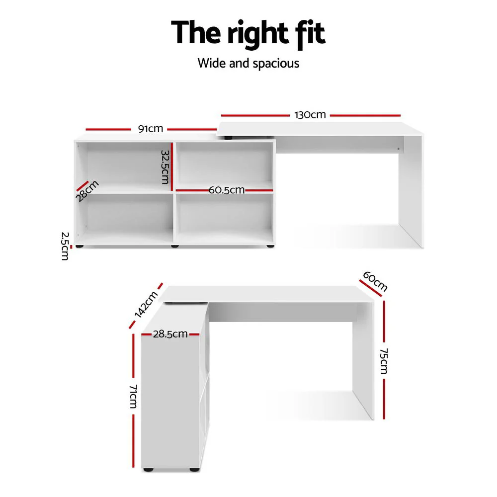 Artiss Computer Desk Bookshelf White 130CM - Image 7