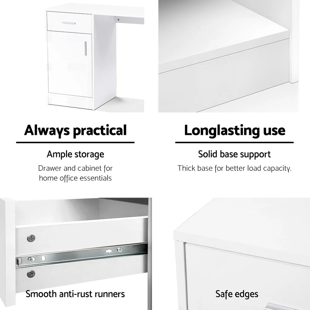 Artiss Computer Desk Drawer Cabinet White 100CM - Image 5