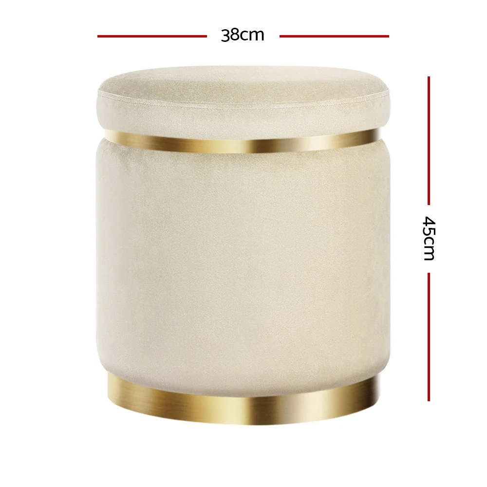 Artiss Ottoman Foot Stool Round Velvet Cream - Image 3