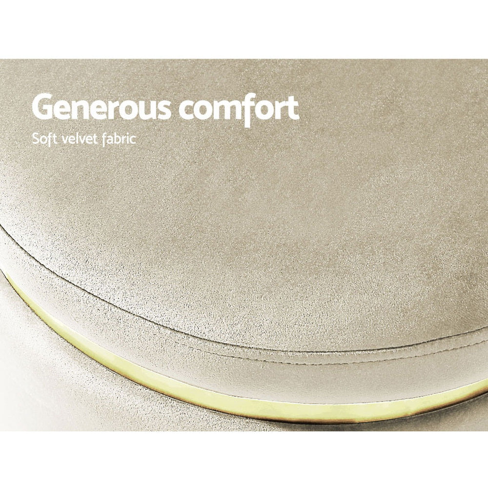Artiss Ottoman Foot Stool Round Velvet Cream - Image 7