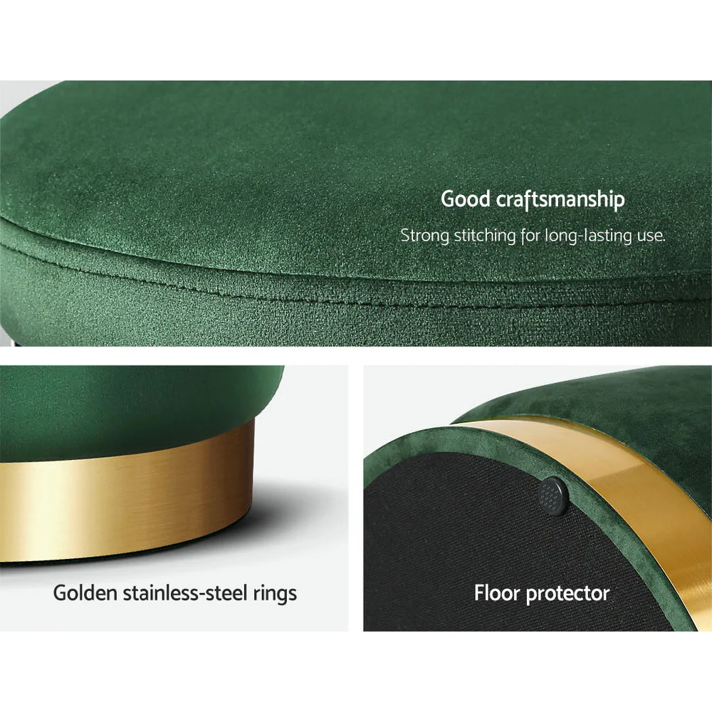 Artiss Ottoman Foot Stool Round Velvet Green - Image 6