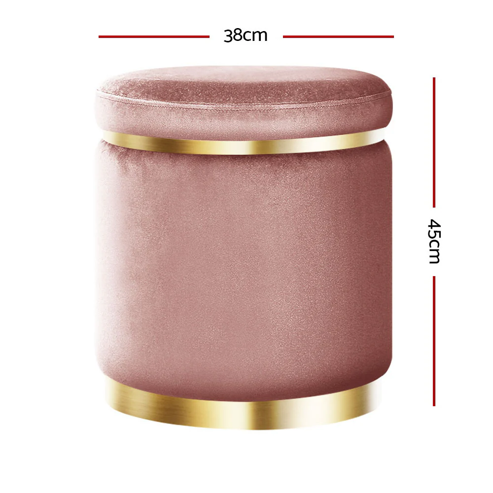 Artiss Ottoman Foot Stool Round Velvet Pink - Image 3