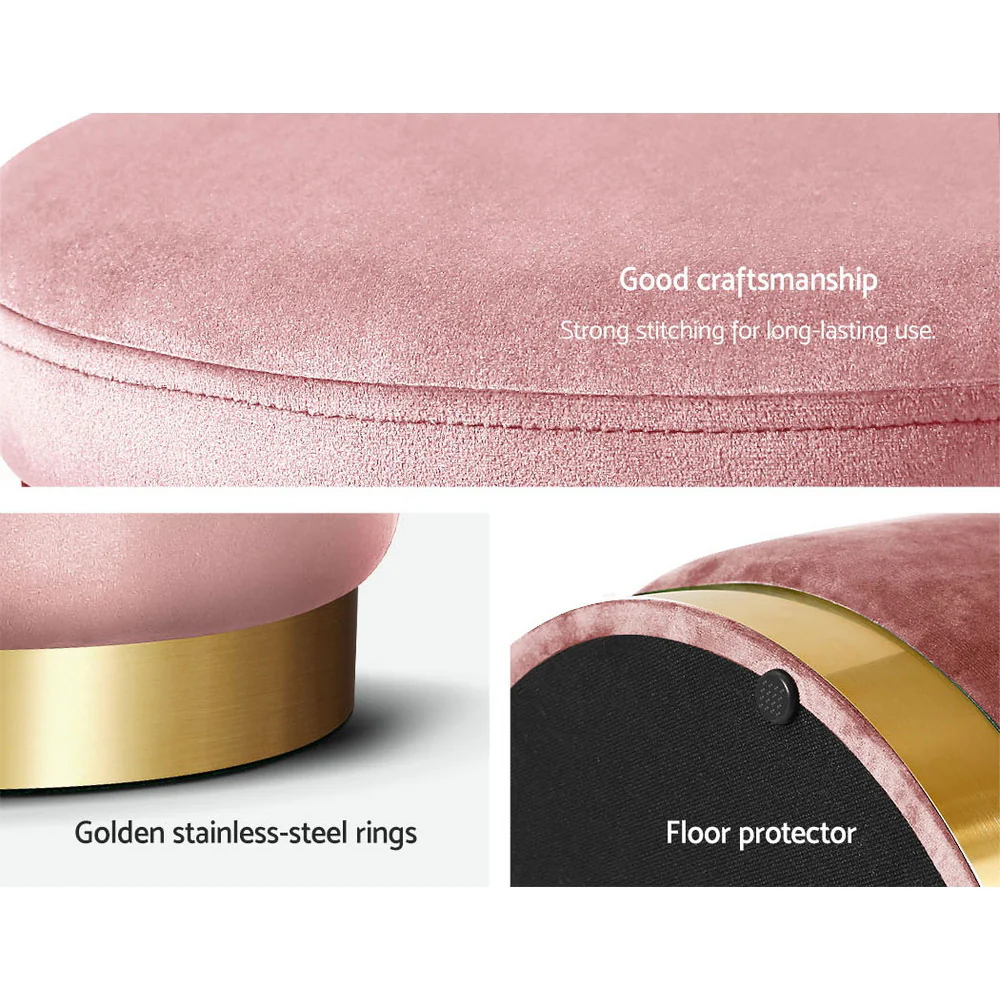 Artiss Ottoman Foot Stool Round Velvet Pink - Image 6