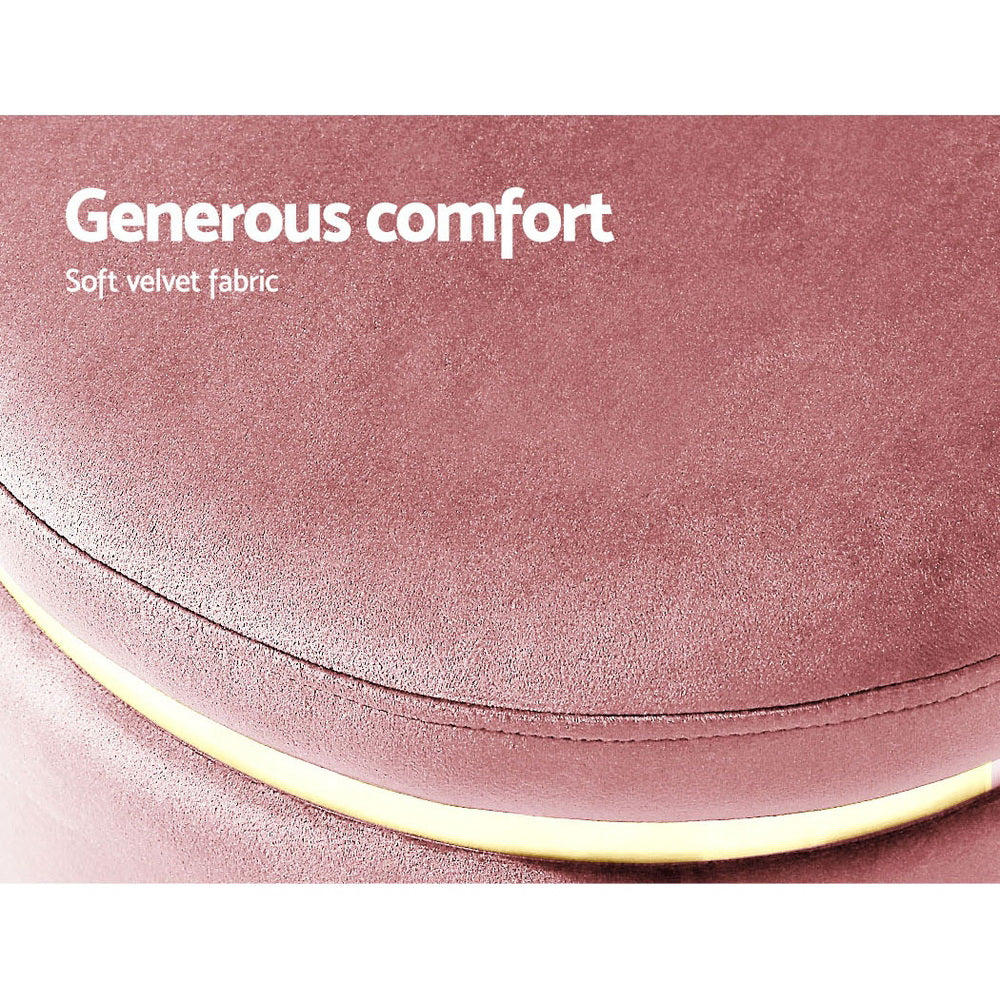 Artiss Ottoman Foot Stool Round Velvet Pink - Image 7
