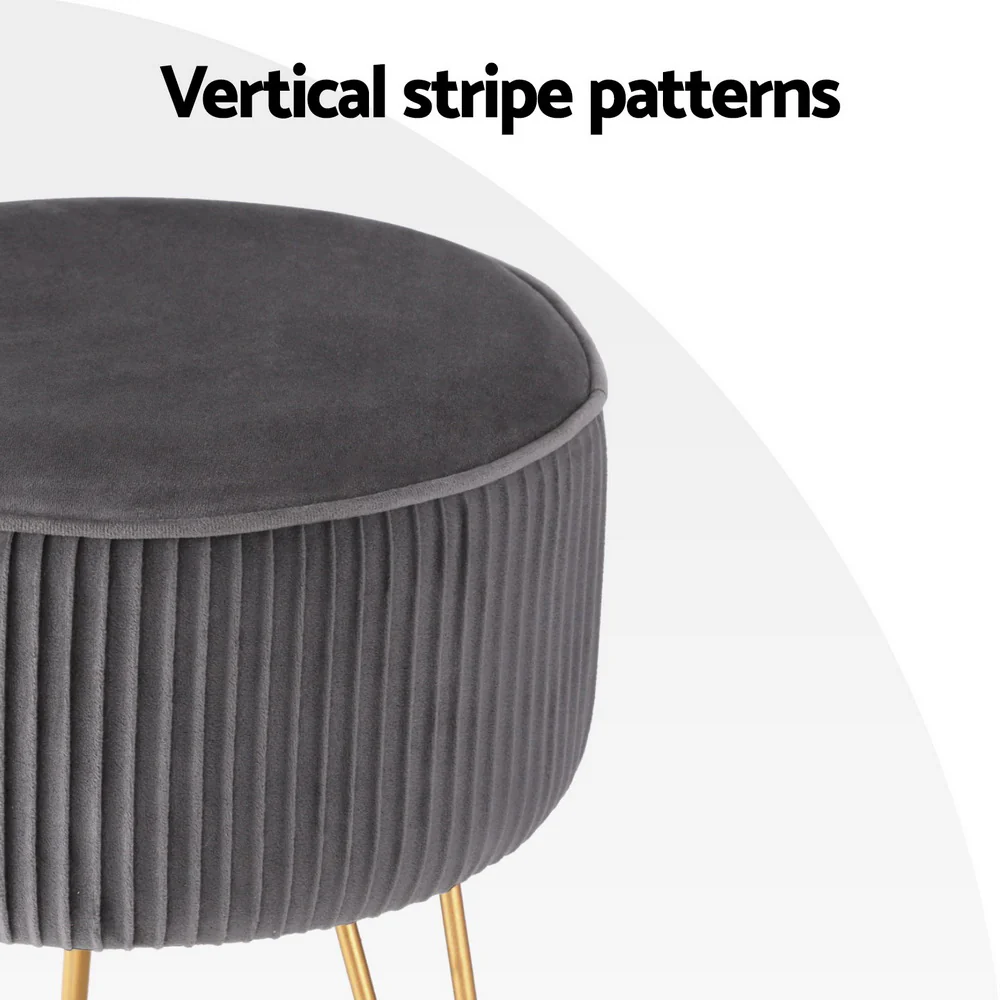 Artiss Ottoman Foot Stool Vanity Velvet Round Grey - Image 6