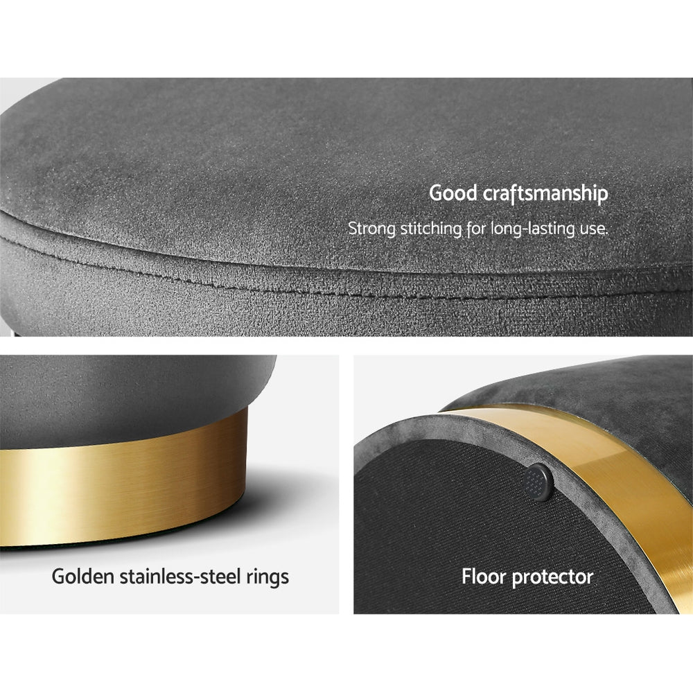Artiss Ottoman Storage Foot Stool Round Velvet Charcoal - Image 6