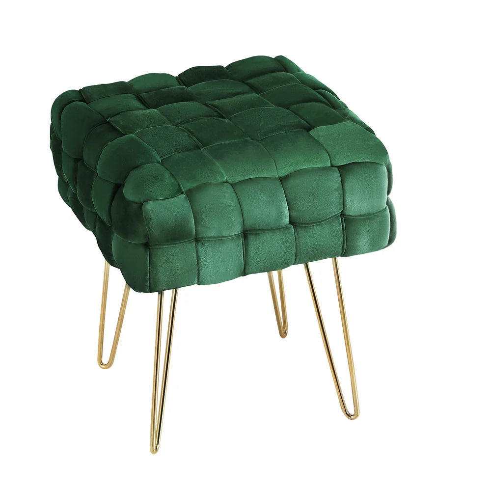 Artiss Ottoman Foot Stool Woven Velvet Green - Image 3