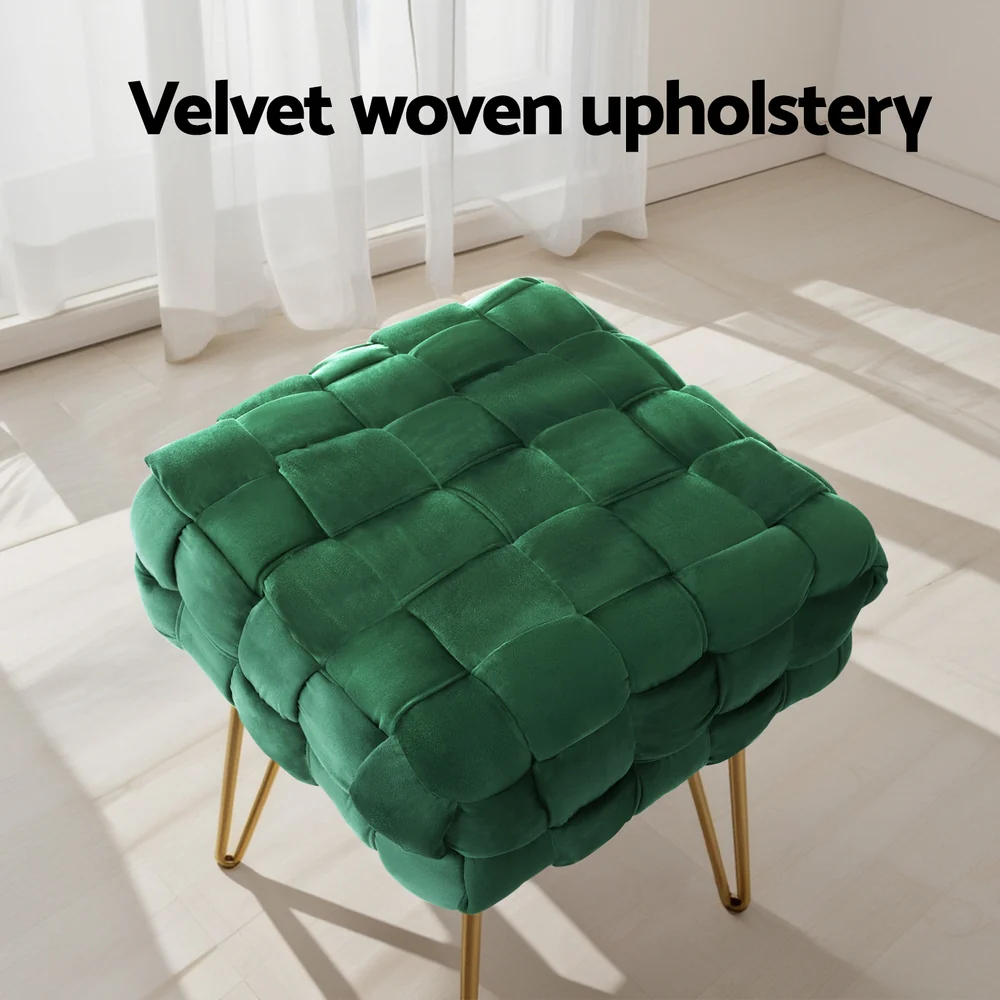 Artiss Ottoman Foot Stool Woven Velvet Green - Image 4