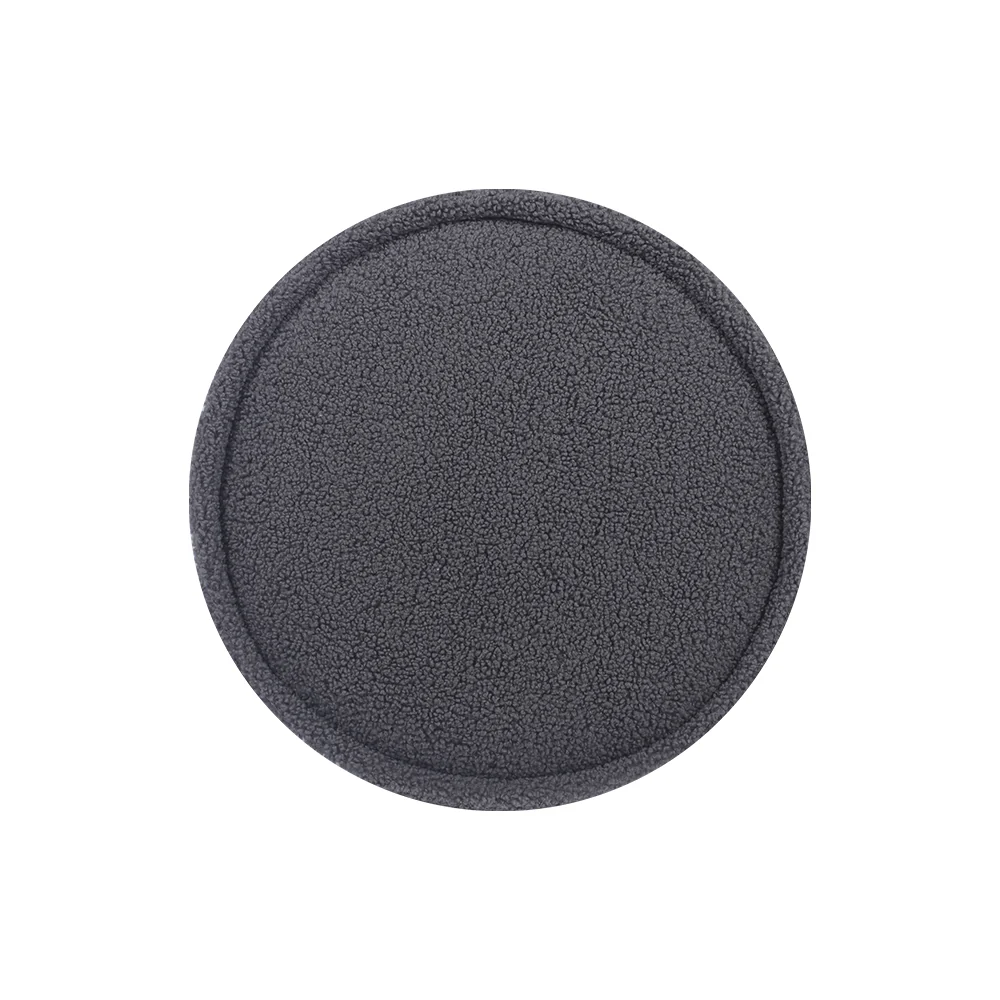 Artiss Ottoman Foot Stool Round Teddy Fabric Charcoal - Image 3
