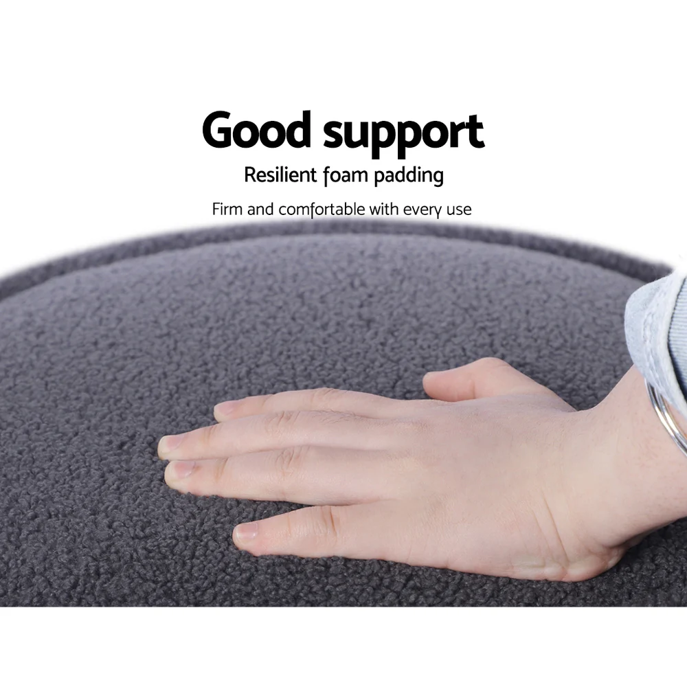 Artiss Ottoman Foot Stool Round Teddy Fabric Charcoal - Image 6