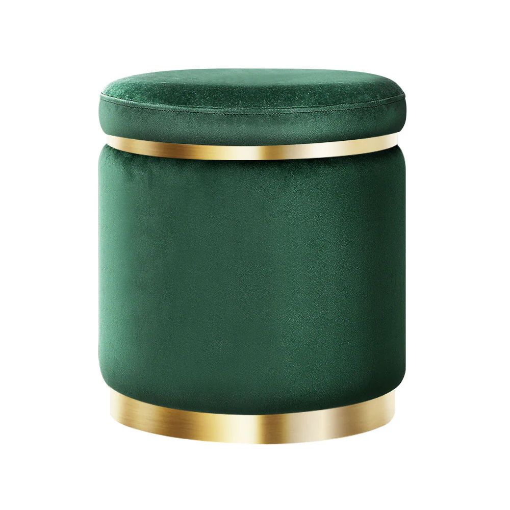 Artiss Ottoman Foot Stool Round Velvet Green - Image 2