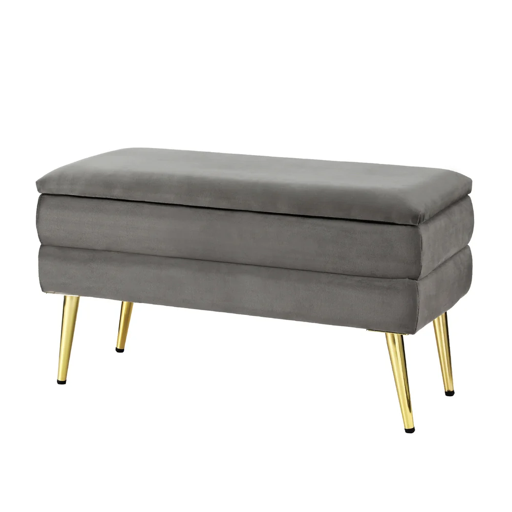 Artiss Ottoman Storage Foot Stool Velvet Grey