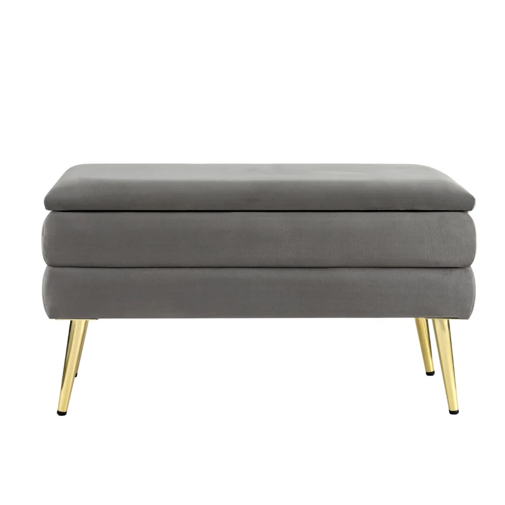 Artiss Ottoman Storage Foot Stool Velvet Grey - Image 4