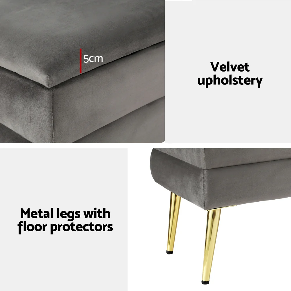 Artiss Ottoman Storage Foot Stool Velvet Grey - Image 7