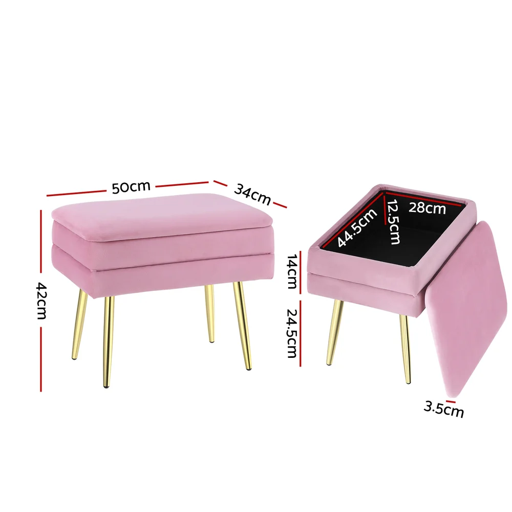 Artiss Ottoman Storage Foot Stool Velvet Pink - Image 2