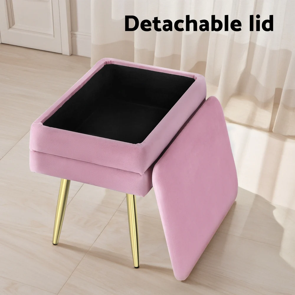 Artiss Ottoman Storage Foot Stool Velvet Pink - Image 4