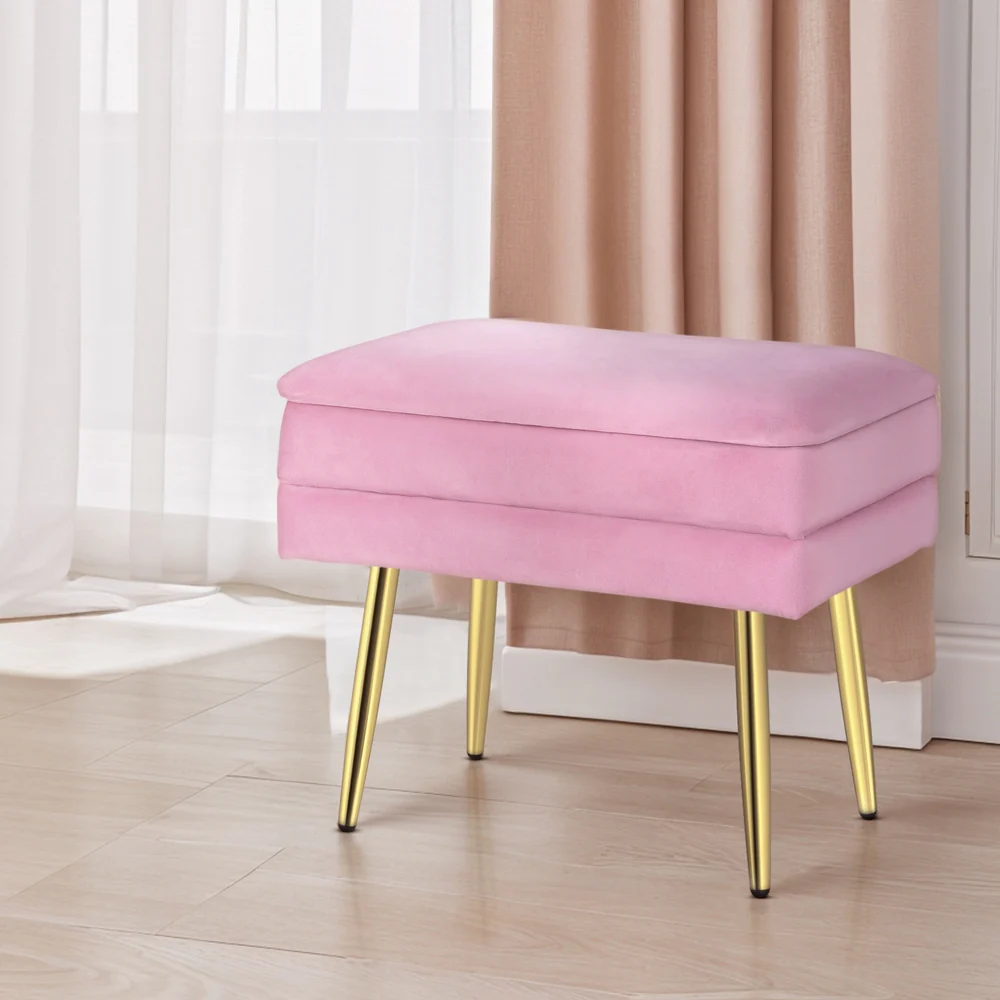 Artiss Ottoman Storage Foot Stool Velvet Pink - Image 5