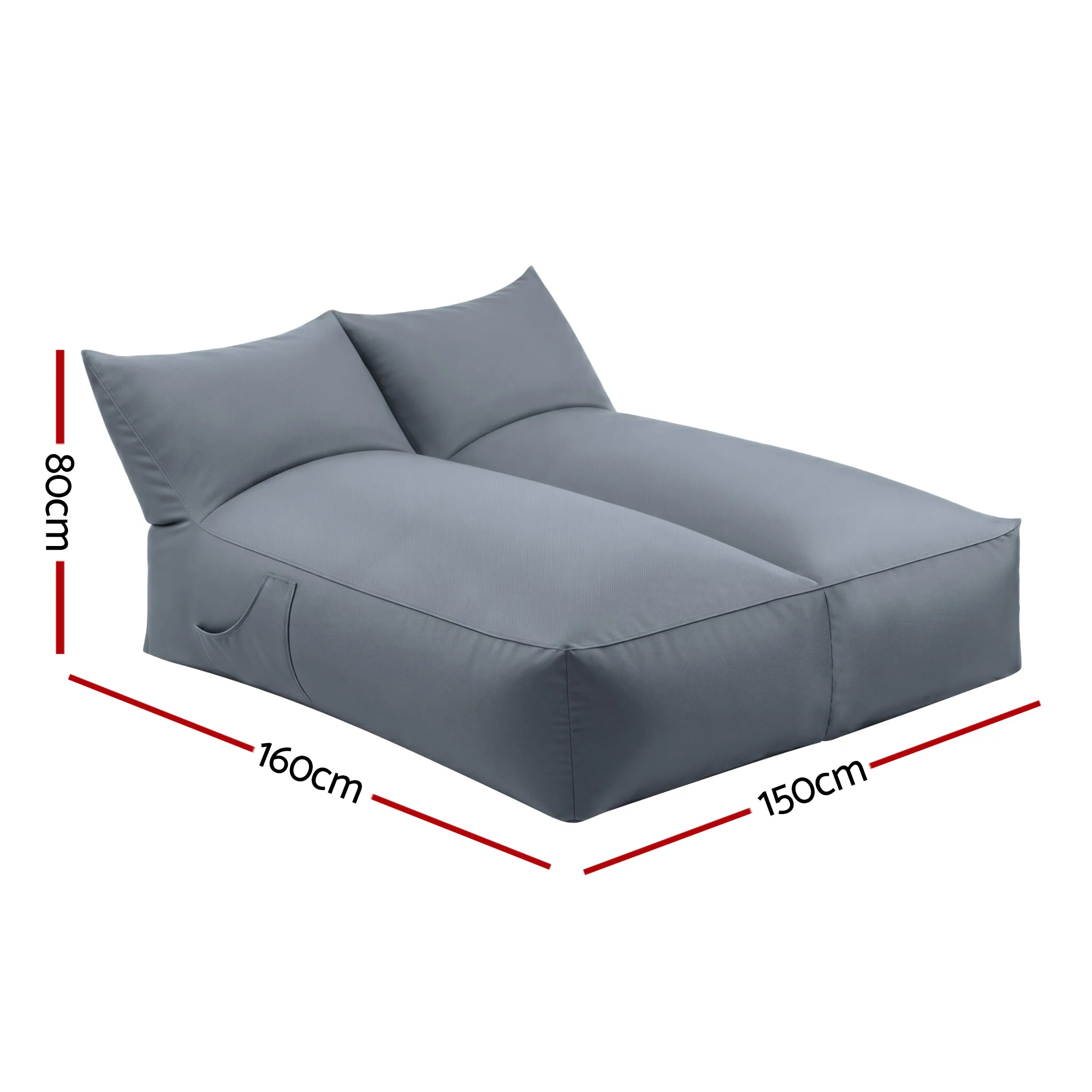 Artiss Outdoor Bean Bag Chair Cover (No Filler) 2 Seater Beanbag Lounge Sofacover Adults Splash-Proof Large Bean Bag Cover for Patio Poolside Relaxing Indoor, Grey - Image 3