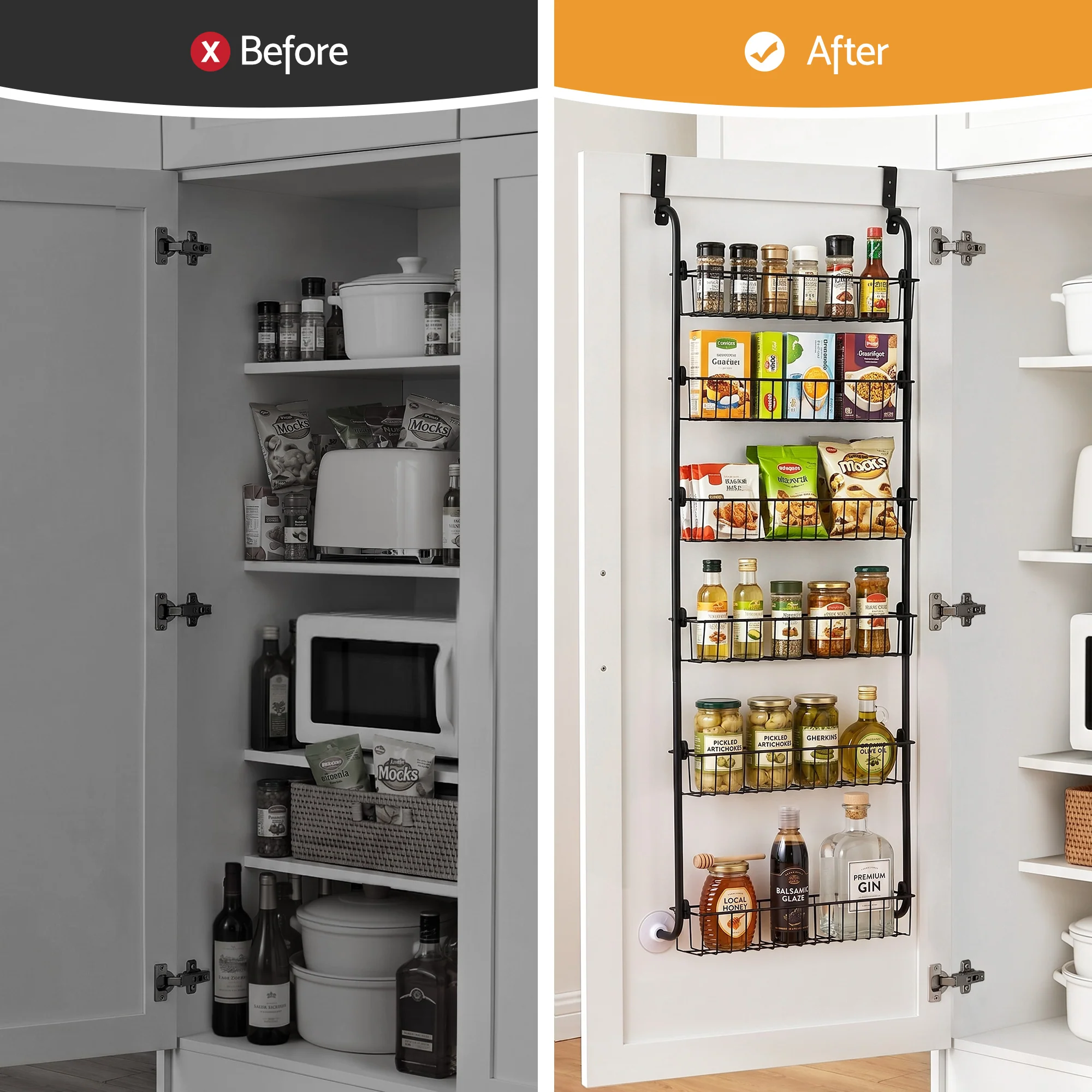 Artiss Over Door Storage Hanger Pantry 6-Tier Metal Hook Hanging Organiser Black - Image 5